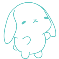 Cute line art bunny standing with "ta da" arms facing left, drawn in teal