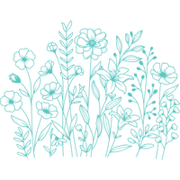 Cute line art floral cluster, drawn in teal