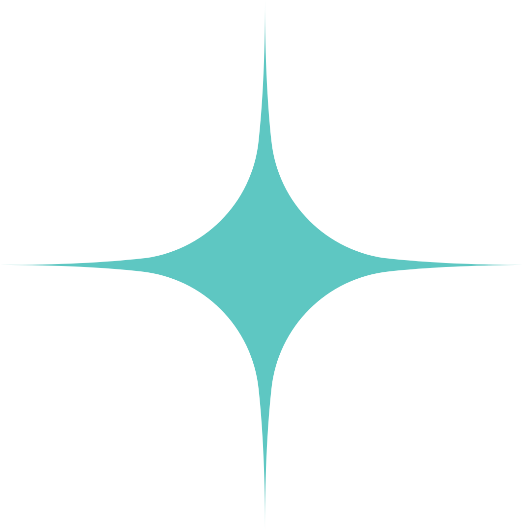 Teal four-point sparkle star graphic.